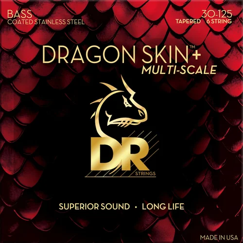 Dr Strings Dragon Skin+ Coated Steel 6-String Medium 30-125 Tapered Multi-Scale