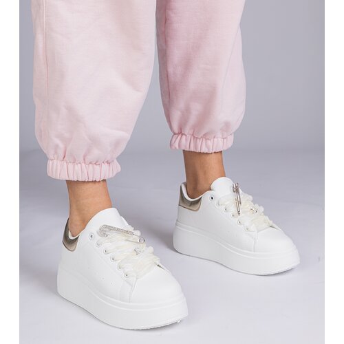  White sneakers with gold detail and rhinestone heel Floura Slike