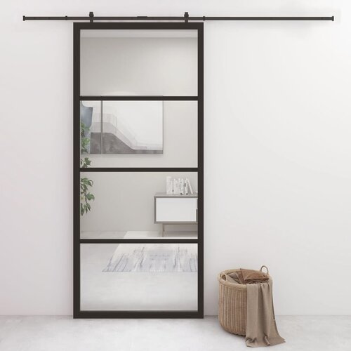 vidaXL Klizna vrata od aluminija i ESG stakla 90 x 205 cm crna Cijene