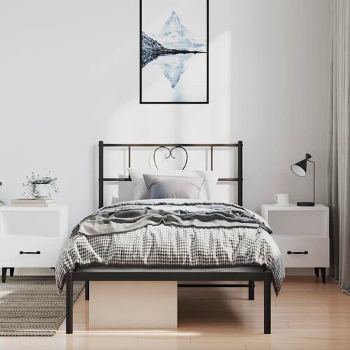  Metalni okvir za krevet s uzglavljem crni 100x190 cm Slike