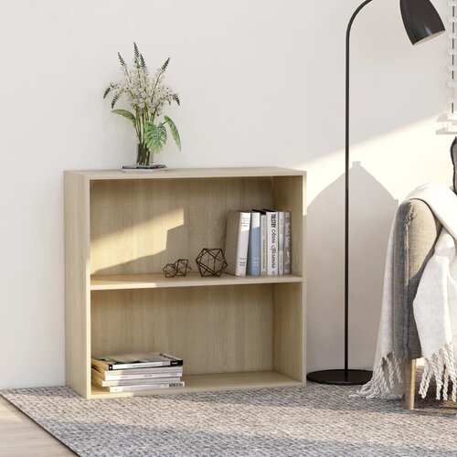 VidaXL Knjižna omara 2-nadstropna sonoma hrast 80x30x76,5 cm inž. les Slike