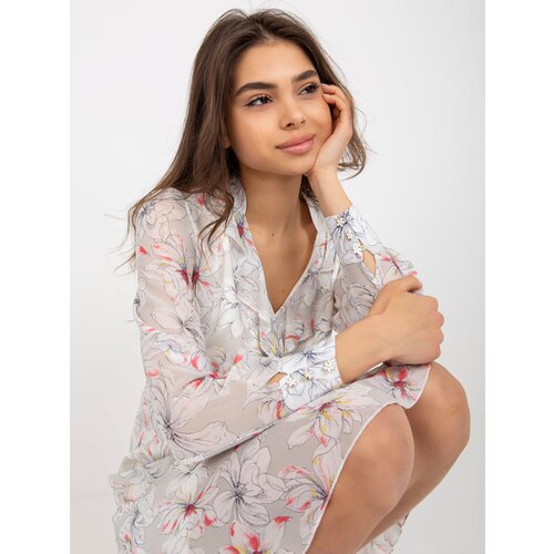 Fashion Hunters Light grey dress with print and frill Slike