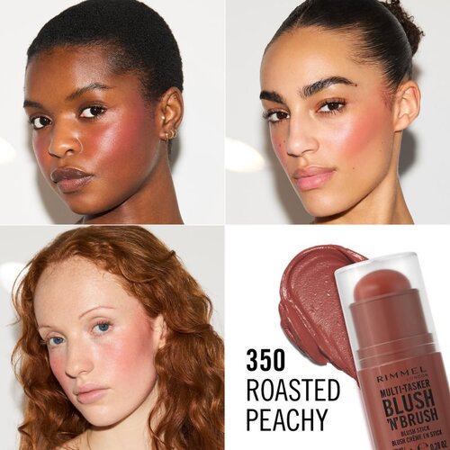 Rimmel London Multi-Tasker Blush&amp;#039;N&amp;#039;brush rdečilo v paličici s čopičem odtenek 350 Roasted Peach 8 g Slike