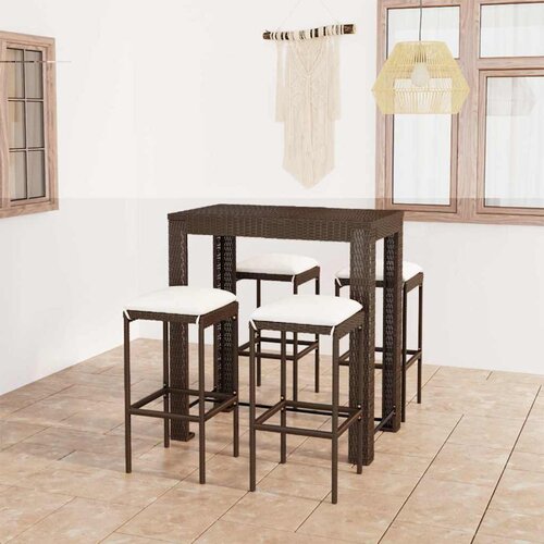  5-dijelni vrtni barski set od poliratana s jastucima smeđi Smeđa 100 cm table length Cene