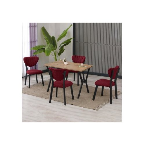 Hanah home Set Trpezarijski sto i 4 stolice Elma Burgundy Walnut Cene