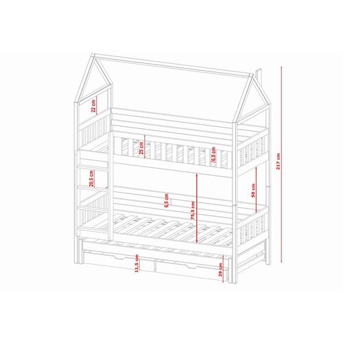 Molarem Home Drveni dječji krevet na kat Iga s tri kreveta i ladicom - bijeli - 180x80 cm - Bez madraca Slike