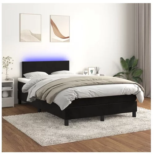  Box spring postelja z vzmetnico LED črna 120x200 cm žamet