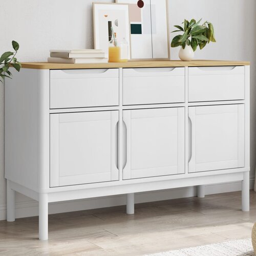 VidaXL Garderobna omara FLORO bela 114x43x74 cm trdna borovina Slike