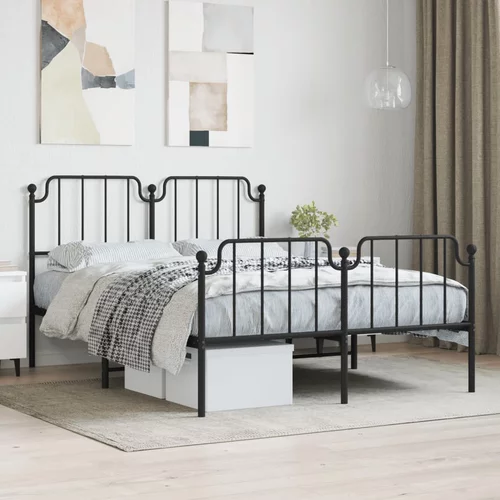 vidaXL Kovinski posteljni okvir z vzglavjem in vznožjem črn 135x190 cm