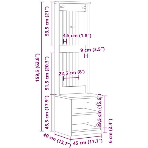 vidaXL Drvo za dvoranu SANDENS 45x40x159,5 cm puno drvo bor Cene