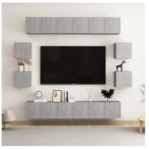  10-dijelni set TV ormarića siva boja betona konstruirano drvo - Beton siva 1 180 cm Cene