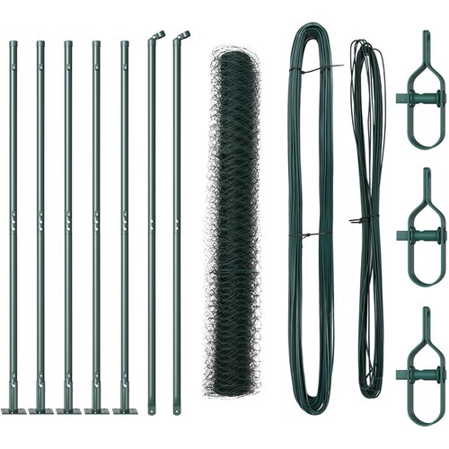 VidaXL Heksagonalna ograja Zelena 1x10 m Jeklo, Ograjni stebri z osnovnimi plo&amp;scaron;čami 7 kos &amp;Oslash;32mm 110cm Cinkano jeklo Slike