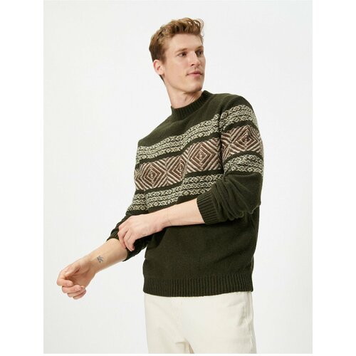 Koton Half Turtleneck Sweater with Ethnic Pattern and Ribbed Cene