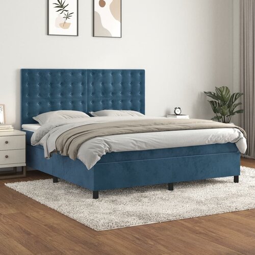 The Living Store Box spring postelja z vzmetnico temno modra 160x200 cm žamet - Box Spring Postelja, (21493077) Cene