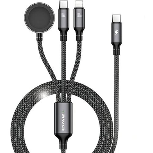 Awei KABEL W23 3V1 USB-C ZA LIGHTNING ZA APPLE WATCH 100W 10W 2,5W ČRN, (21980559) Cene