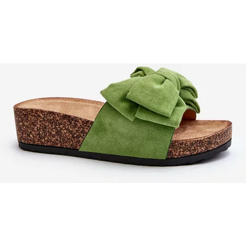 Kesi Women's slippers on a cork platform with a bow, green Tarena