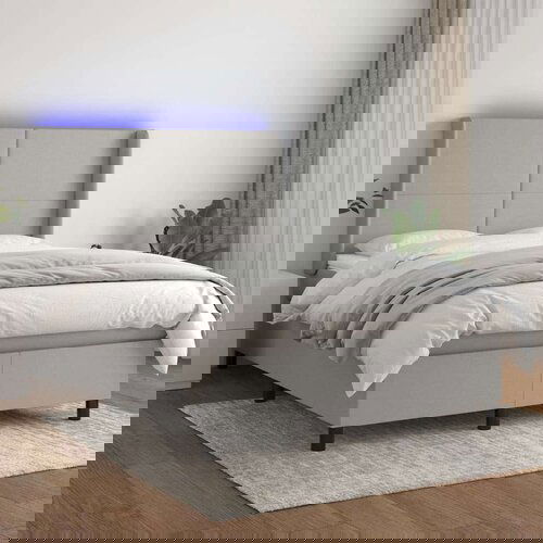  Box spring s madracem LED svjetlosivi 140x190 cm tkanine Slike
