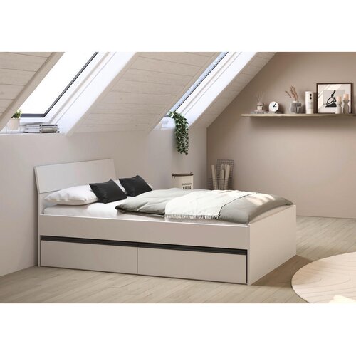 XORA POSTELJA 140 cm x 200 cm , leseni material siva, bela Slike