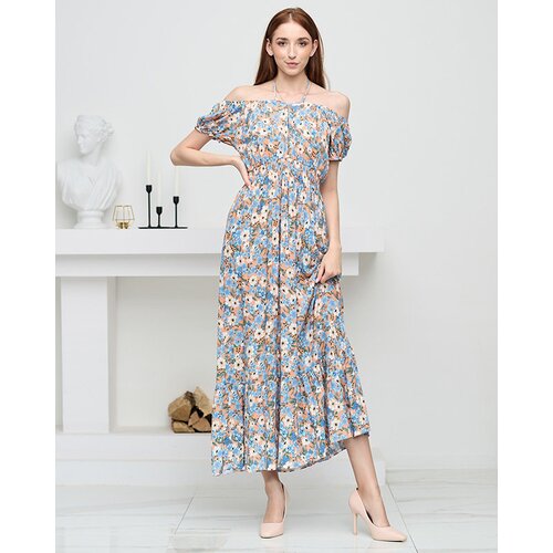 Resti Long orange summer dress for women with blue flowers - Clothing Cijene