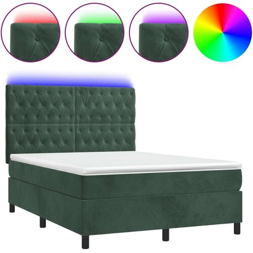 vidaXL Krevet box spring s madracem LED tamnozeleni 140x200 cm baršun Cene