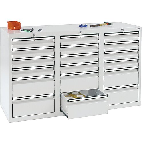  predalnik, vxšxg 900 x 1500 x 500 mm, 12 predalov višine 100 mm, 6 predalov višine 200 mm, korpus in predali sivi Cene