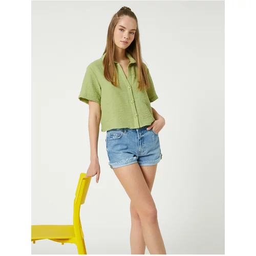 Koton Crop Shirt Short Sleeved, Pocket Detailed and Buttoned.