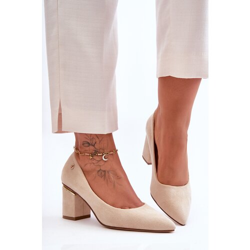 Kesi Classic suede heel pumps with light beige Derren decoration Slike