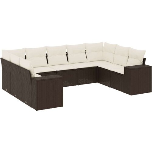 VidaXL 9-dijelni set vrtnih sofa s jastucima poliratan smeđi Slike