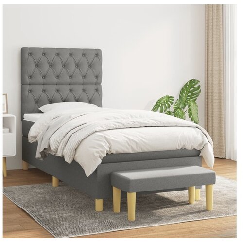  Box spring postelja z vzmetnico temno siva 80x200 cm blago Cene