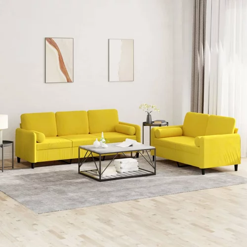  2-dijelni set sofa s jastucima žuti baršunasti