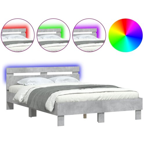  Okvir za krevet s uzglavljem i LED siva boja betona 120x200 cm Slike