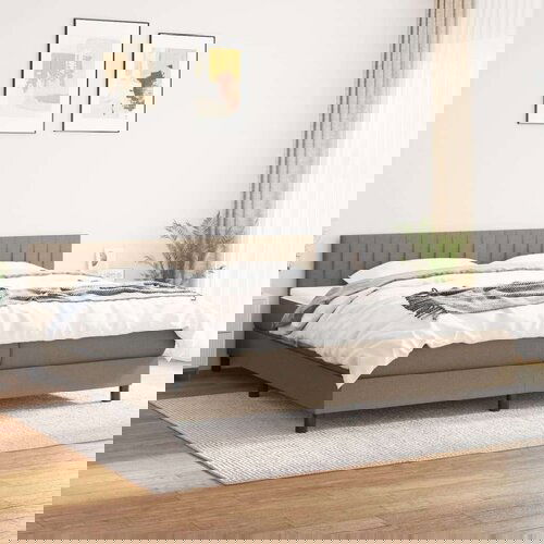  Krevet s oprugama i madracem smeđesivi 200x200 cm od tkanine Slike