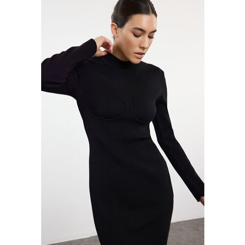 Trendyol Black Midi Knit Corset Detail Dress Cene