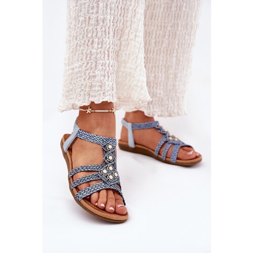 ARTIKER Women's Flat Sandals With Woven Straps Blue Cene