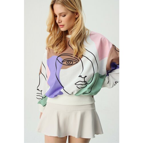 Trend Alaçatı Stili Sweatshirt - Multicolor - Oversize Cene