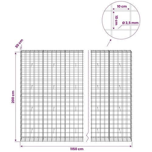  Gabion s žicom debljine 3 5 mm i mrežom 10x10 cm 1150x30x200 cm - 30 cm 200 cm 1150 cm Slike