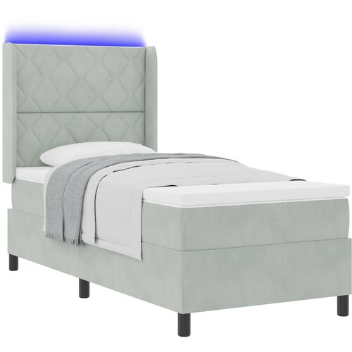 vidaXL Postelja z box vzmetmi z vzmetnico in LED lučko svetlo siva 90x190 cm žamet Cene