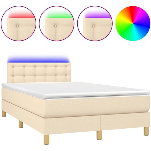 VidaXL Box spring postelja z vzmetnico LED krem 120x200 cm blago, (20724834) Slike