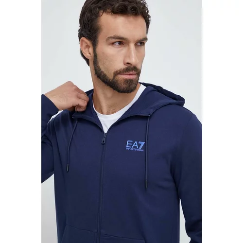 Ea7 Emporio Armani Bombažen pulover moška, mornarsko modra barva, s kapuco