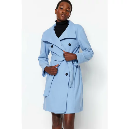 Trendyol Long Blue Belted Stamped Coat