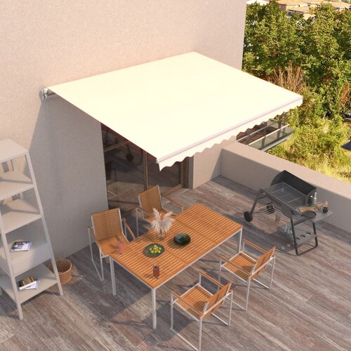 VidaXL Ročno zložljiva tenda 450x300 cm krem Slike
