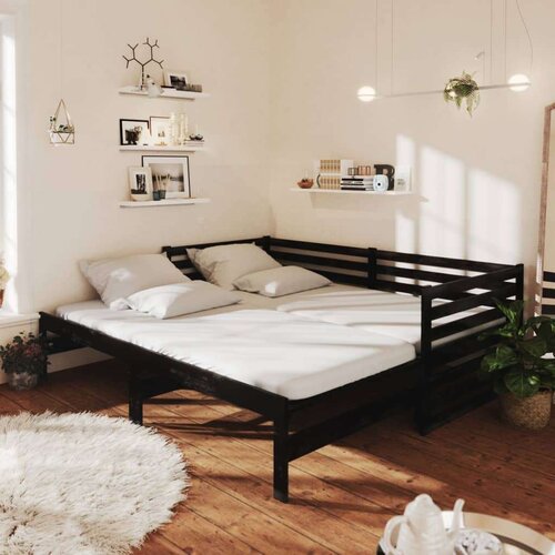  Dnevni ležaj na izvlačenje 2 x (90 x 200) cm crni od borovine Slike