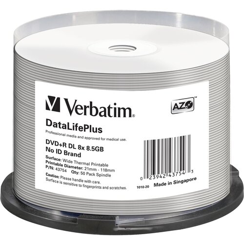 Verbatim 1x50 DVD+R Double Layer 8x Speed 8,5GB thermal printable Slike