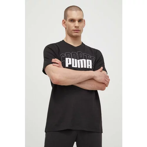 Puma Bombažna kratka majica moška, črna barva, 680177