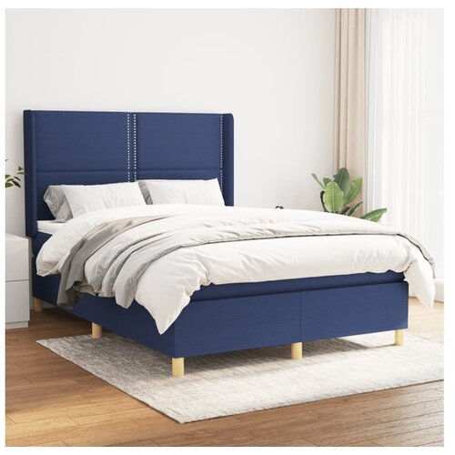 VidaXL Box spring postelja z vzmetnico moder 140x190 cm blag Slike