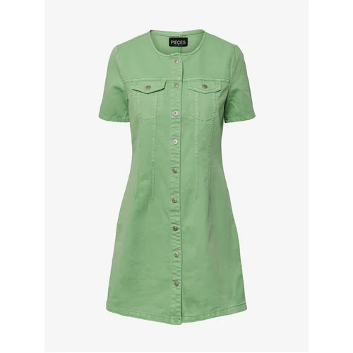 Pieces Green Denim Shirt Dress Tara - Women