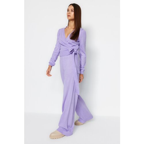 Trendyol Lilac Crop Knitwear Top and Bottom Set Slike