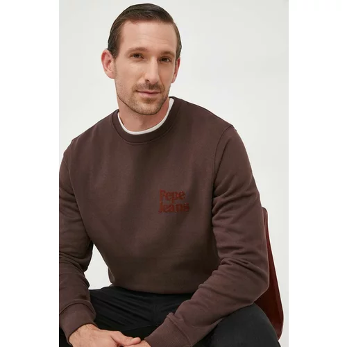 PepeJeans Bombažen pulover Murvel moški, rjava barva