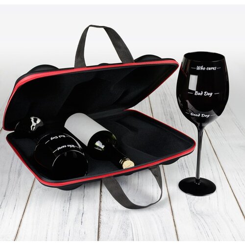 Etui za steklenico s kozarci za vino diVintoWhoCares Black Cene