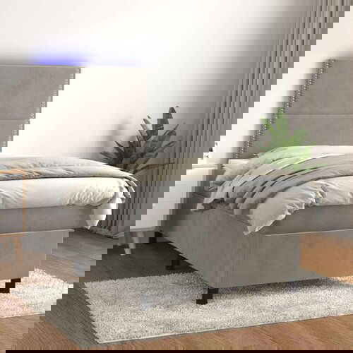  Krevet box spring s madracem LED svjetlosivi 90x200 cm bar&amp;scaron;un Slike
